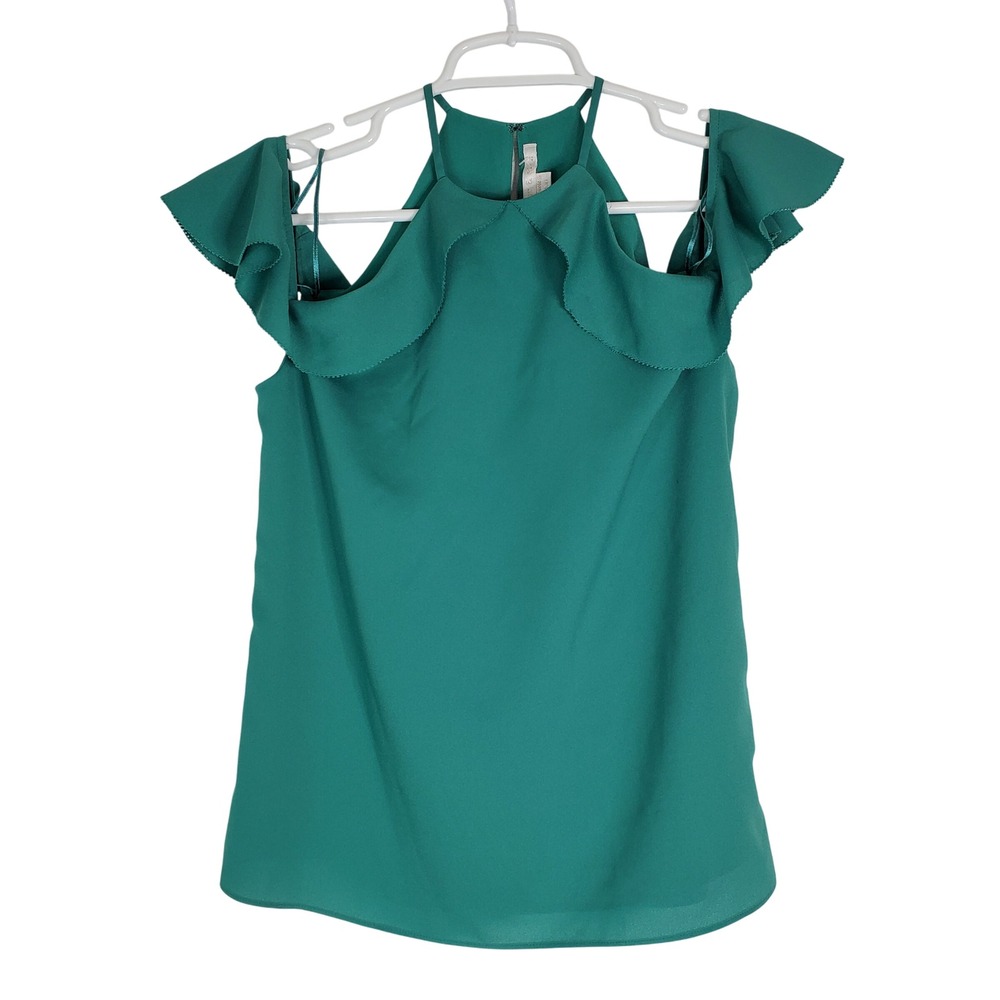 Cooper & Ella Teal Cold Shoulder Ruffle Halter Top XS‎ Sleeveless Blouse